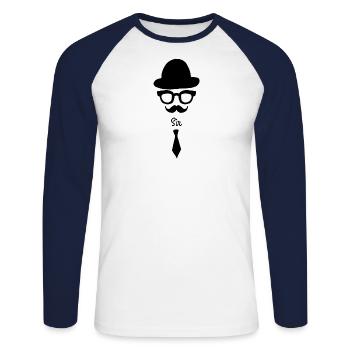 Sir mit Bart, Brille, Hut und Krawatte - Unisex Baseballshirt langarm - Weiß/Navy - Vorne - Nik (191cm)