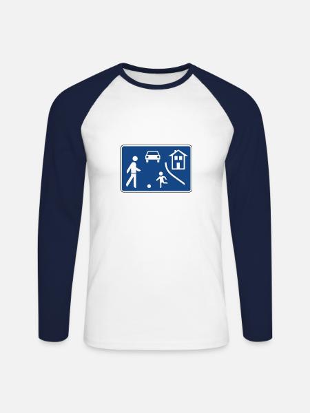 Vejskilt spil street far mor forældre børn - Langærmet herre-baseballshirt - hvid/marineblå