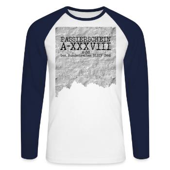 passierschein a38 schwarz - Unisex Baseballshirt langarm - Weiß/Navy - Vorne - Nik (191cm)