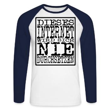 internet nie schwarz - Unisex Baseballshirt langarm - Weiß/Navy - Vorne - Nik (191cm)