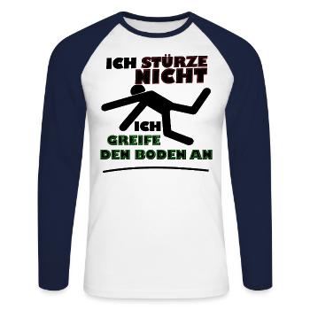 stürze nicht schwarz - Unisex Baseballshirt langarm - Weiß/Navy - Vorne - Nik (191cm)