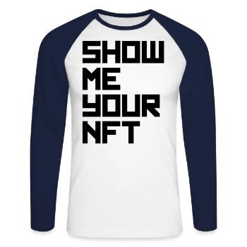montrez-moi votre nft noir - T-shirt baseball manches longues Homme - blanc/marine - Devant - Nik (191cm)