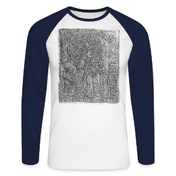 maya tafel black - Unisex Baseballshirt langarm - Weiß/Navy - Vorne - Nik (191cm)