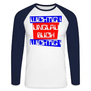 wichtig unglaublich wichtig dunkel - Unisex Baseballshirt langarm - Weiß/Navy - Vorne - Nik (191cm)