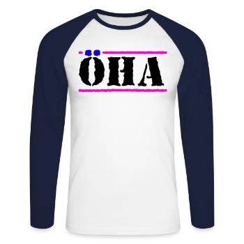 öha schwarz - Unisex Baseballshirt langarm - Weiß/Navy - Vorne - Nik (191cm)