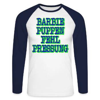 barbiepuppenfehlpressung dunkel - Unisex Baseballshirt langarm - Weiß/Navy - Vorne - Nik (191cm)