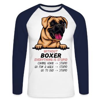 Ohne Boxer ist alles doof - Unisex Baseballshirt langarm - Weiß/Navy - Vorne - Nik (191cm)