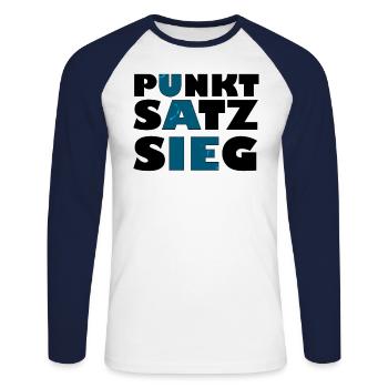 punkt satz sieg schwarz - Unisex Baseballshirt langarm - Weiß/Navy - Vorne - Nik (191cm)