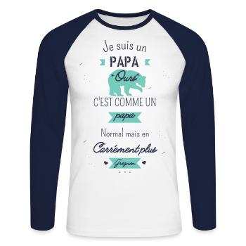 Papa ours - T-shirt baseball manches longues Homme - blanc/marine - Devant - Nik (191cm)