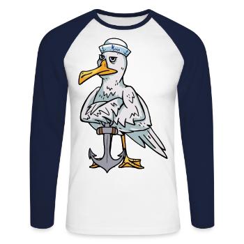 Sailor Mouette Ancre Sailor Ahoy Bird Maritime - T-shirt baseball manches longues Homme - blanc/marine - Devant - Nik (191cm)