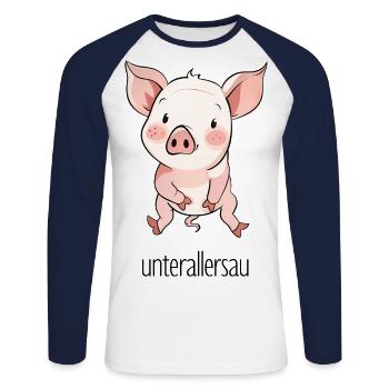 Petit cochon #lovely toons - T-shirt baseball manches longues Homme - blanc/marine - Devant - Nik (191cm)