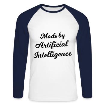 Fabriqué par intelligence artificielle - T-shirt baseball manches longues Homme - blanc/marine - Devant - Nik (191cm)