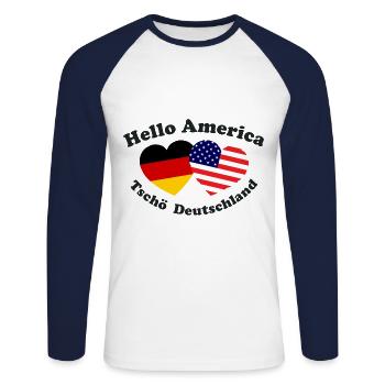 The emigrants in America - Unisex Long Sleeve Baseball T-Shirt - white/navy - Front - Nik (191cm)