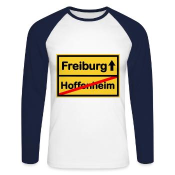 La route de Fribourg - T-shirt baseball manches longues Homme - blanc/marine - Devant - Nik (191cm)