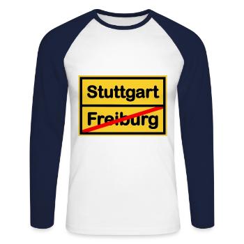 Die Stuttgart Fans - Unisex Baseballshirt langarm - Weiß/Navy - Vorne - Nik (191cm)