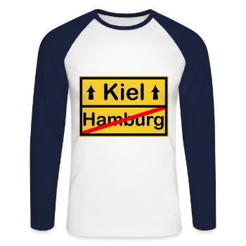 La ville de Kiel - T-shirt baseball manches longues Homme - blanc/marine - Devant - Nik (191cm)