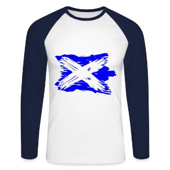 At home in Scotland - Unisex Long Sleeve Baseball T-Shirt - white/navy - Front - Nik (191cm)