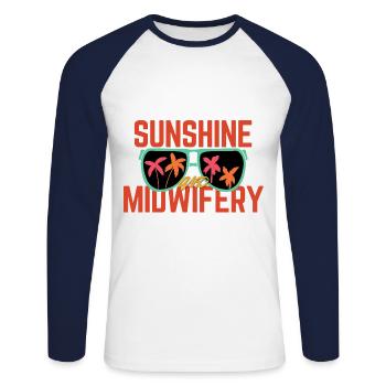 Sunshine And Midwifery Childbirth Doula Midwife - Unisex Long Sleeve Baseball T-Shirt - white/navy - Front - Nik (191cm)