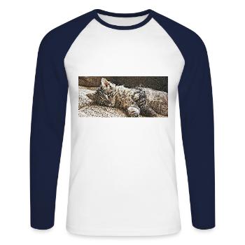 Tigrou le petit chat - T-shirt baseball manches longues Homme - blanc/marine - Devant - Nik (191cm)