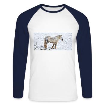 La jument de trait - T-shirt baseball manches longues Homme - blanc/marine - Devant - Nik (191cm)