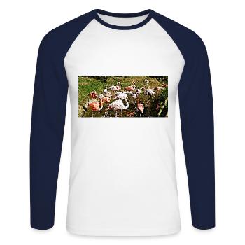 Flamingos - Unisex Baseballshirt langarm - Weiß/Navy - Vorne - Nik (191cm)