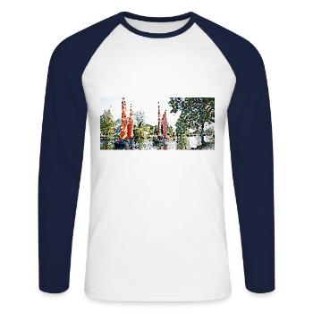 Segelboote und die Bogue - Unisex Baseballshirt langarm - Weiß/Navy - Vorne - Nik (191cm)