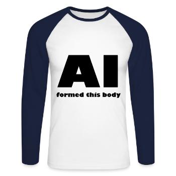 Intelligence artificielle - T-shirt baseball manches longues Homme - blanc/marine - Devant - Nik (191cm)