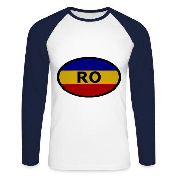 Les supporters de Roumanie - T-shirt baseball manches longues Homme - blanc/marine - Devant - Nik (191cm)