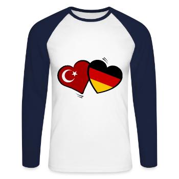 Turks German Hearts - Unisex Long Sleeve Baseball T-Shirt - white/navy - Front - Nik (191cm)
