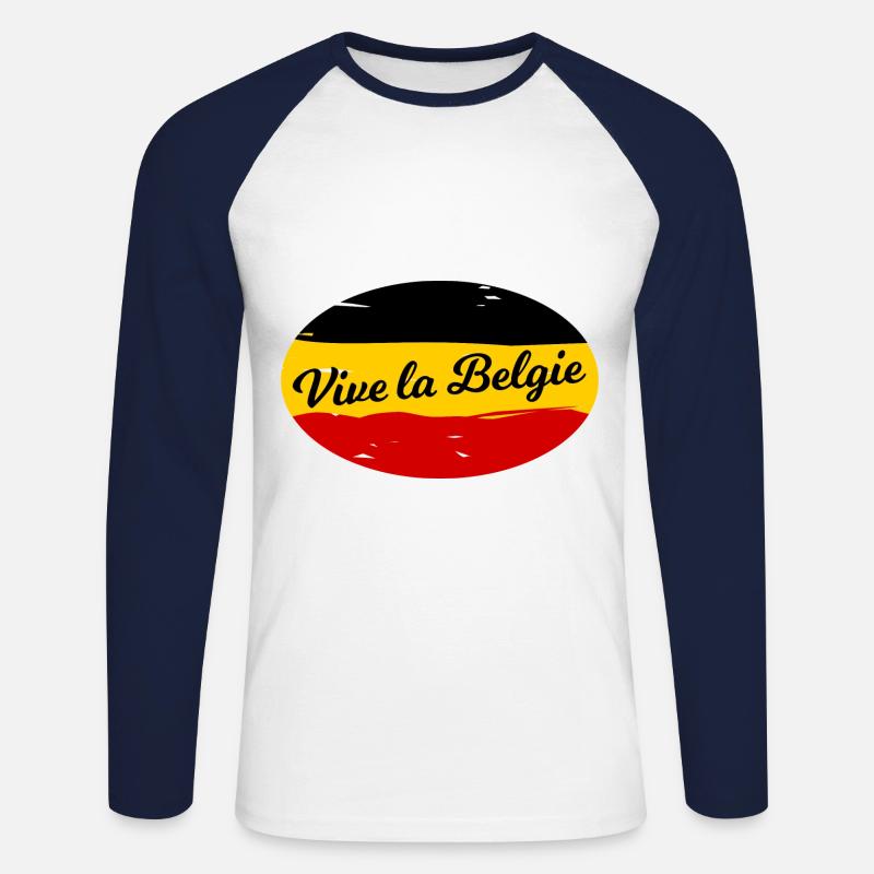 Es lebe Belgien - Unisex Baseballshirt langarm - Weiß/Navy