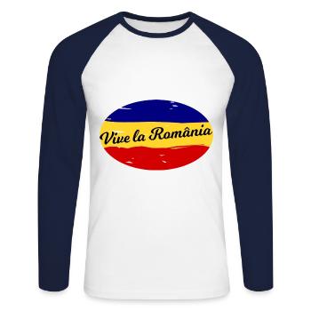Les Roumains - T-shirt baseball manches longues Homme - blanc/marine - Devant - Nik (191cm)