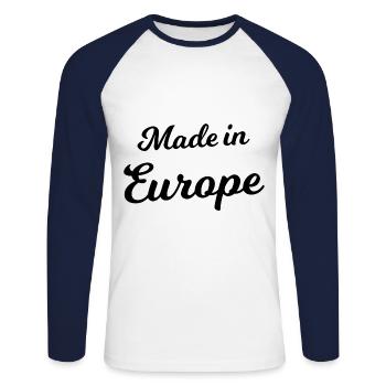 Né en Europe - T-shirt baseball manches longues Homme - blanc/marine - Devant - Nik (191cm)