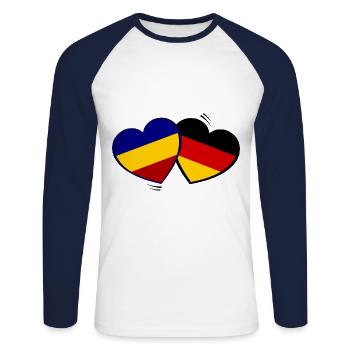 Deutsch rumänische Liebe - Unisex Baseballshirt langarm - Weiß/Navy - Vorne - Nik (191cm)