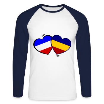 Frankreich Rumänien Liebe - Unisex Baseballshirt langarm - Weiß/Navy - Vorne - Nik (191cm)