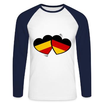 L’amitié germano-belge - T-shirt baseball manches longues Homme - blanc/marine - Devant - Nik (191cm)