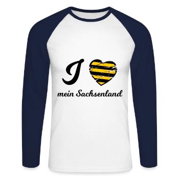 Ich liebe mein Sachsenland - Unisex Baseballshirt langarm - Weiß/Navy - Vorne - Nik (191cm)