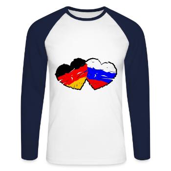Amour germano-russe - T-shirt baseball manches longues Homme - blanc/marine - Devant - Nik (191cm)