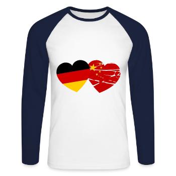 L’amitié germano-chinoise - T-shirt baseball manches longues Homme - blanc/marine - Devant - Nik (191cm)