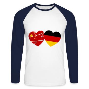 Allemand Chinois Amour - T-shirt baseball manches longues Homme - blanc/marine - Devant - Nik (191cm)