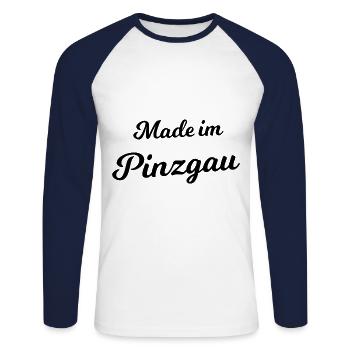 Fabriqué à Pinzgau - T-shirt baseball manches longues Homme - blanc/marine - Devant - Nik (191cm)