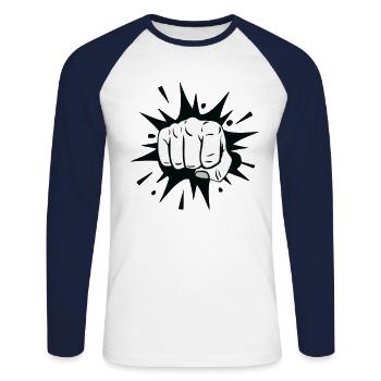 Poing boxe - T-shirt baseball manches longues Homme - blanc/marine - Devant - Nik (191cm)