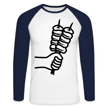 Spieß grill Icon - Unisex Baseballshirt langarm - Weiß/Navy - Vorne - Nik (191cm)