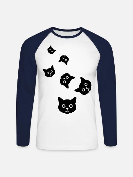 Cat head - Unisex Long Sleeve Baseball T-Shirt - white/navy