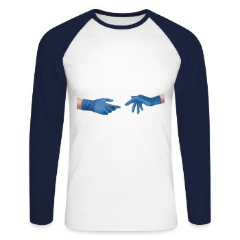 Gants de protection de Michel-Ange : drôle de médecine - T-shirt baseball manches longues Homme - blanc/marine - Devant - Nik (191cm)