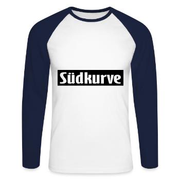 Love the Südkurve - Unisex Long Sleeve Baseball T-Shirt - white/navy - Front - Nik (191cm)
