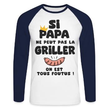papa roi barbecu cadeau papa fête des pères - T-shirt baseball manches longues Homme - blanc/marine - Devant - Nik (191cm)