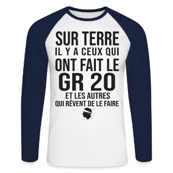 GR20 GR 20 Corse Randonnée - T-shirt baseball manches longues Homme - blanc/marine - Devant - Nik (191cm)