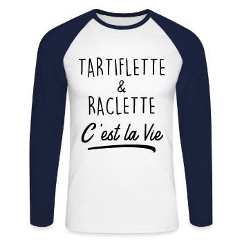 Tartiflette & Raclette C'est la Vie - T-shirt baseball manches longues Homme - blanc/marine - Devant - Nik (191cm)