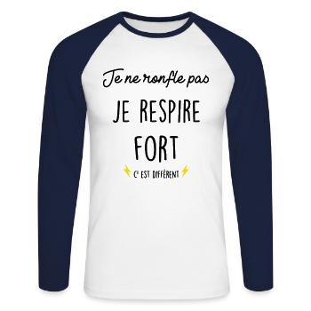 Je ne Ronfle pas Je Respire Fort C'est Différent - T-shirt baseball manches longues Homme - blanc/marine - Devant - Nik (191cm)