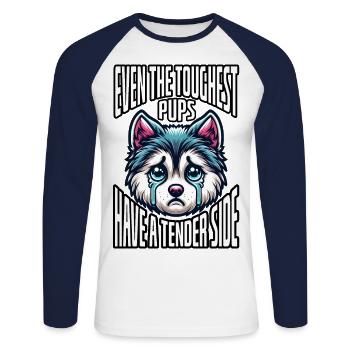 MÊME LES CHIOTS LES PLUS CORIACES ONT UN CÔTÉ TENDRE, KAWAII - T-shirt baseball manches longues Homme - blanc/marine - Devant - Nik (191cm)